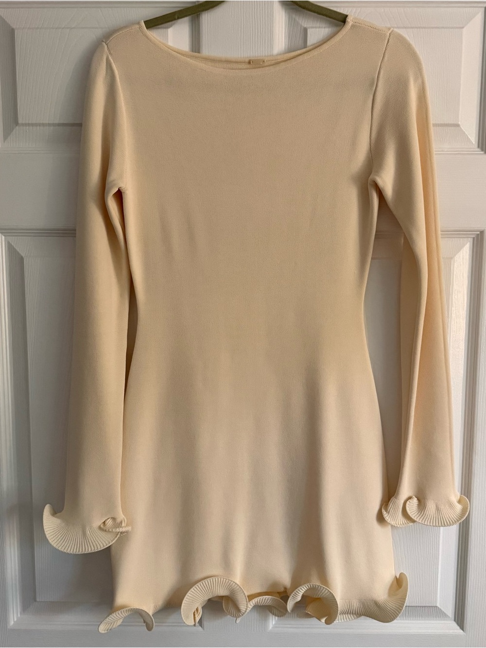 SAME Ruffle Hem Mini Dress in Cream MEDIUM
